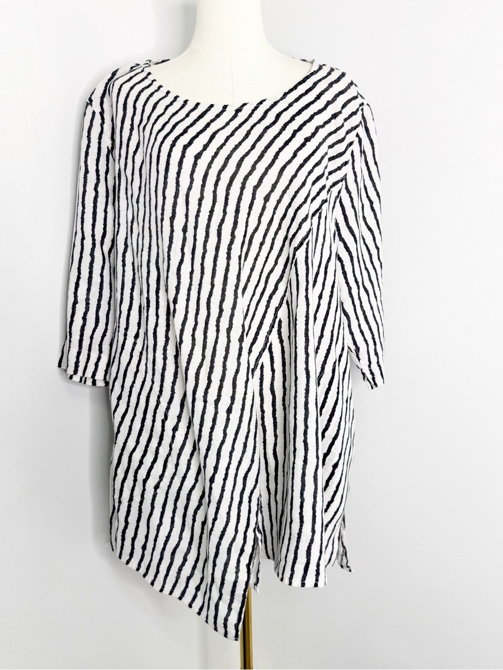 Cheyenne 100% Linen Striped Oversized Tunic Top L/XL Elbow Sleeve